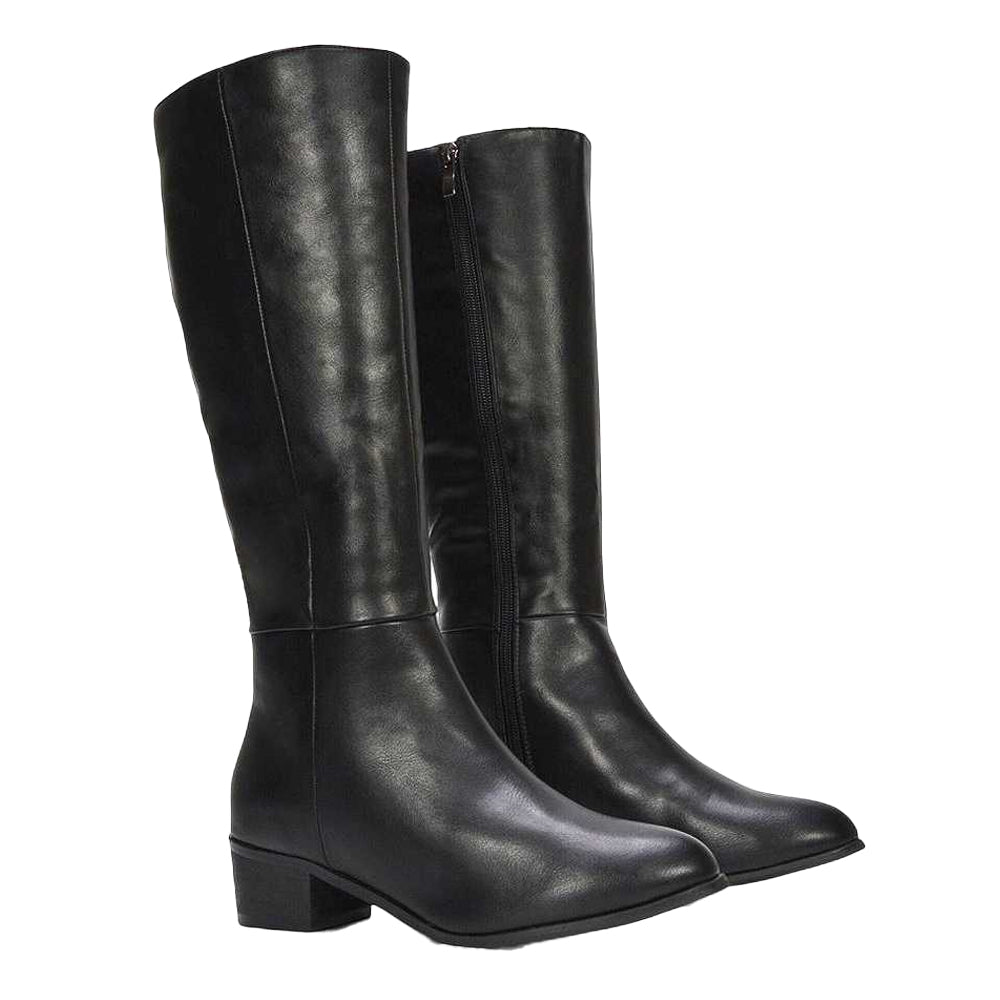 Black - Lifestyle - XY London Womens-Ladies Anne Low Block Heel Knee-High Boots