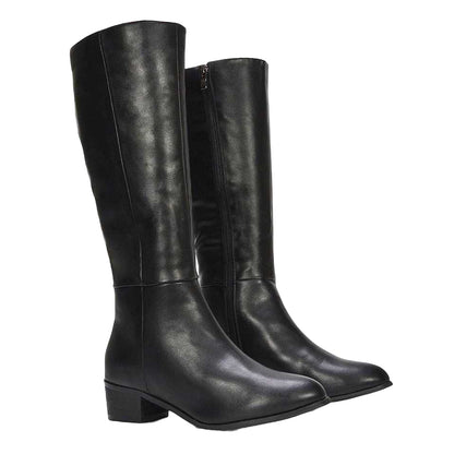Black - Lifestyle - XY London Womens-Ladies Anne Low Block Heel Knee-High Boots