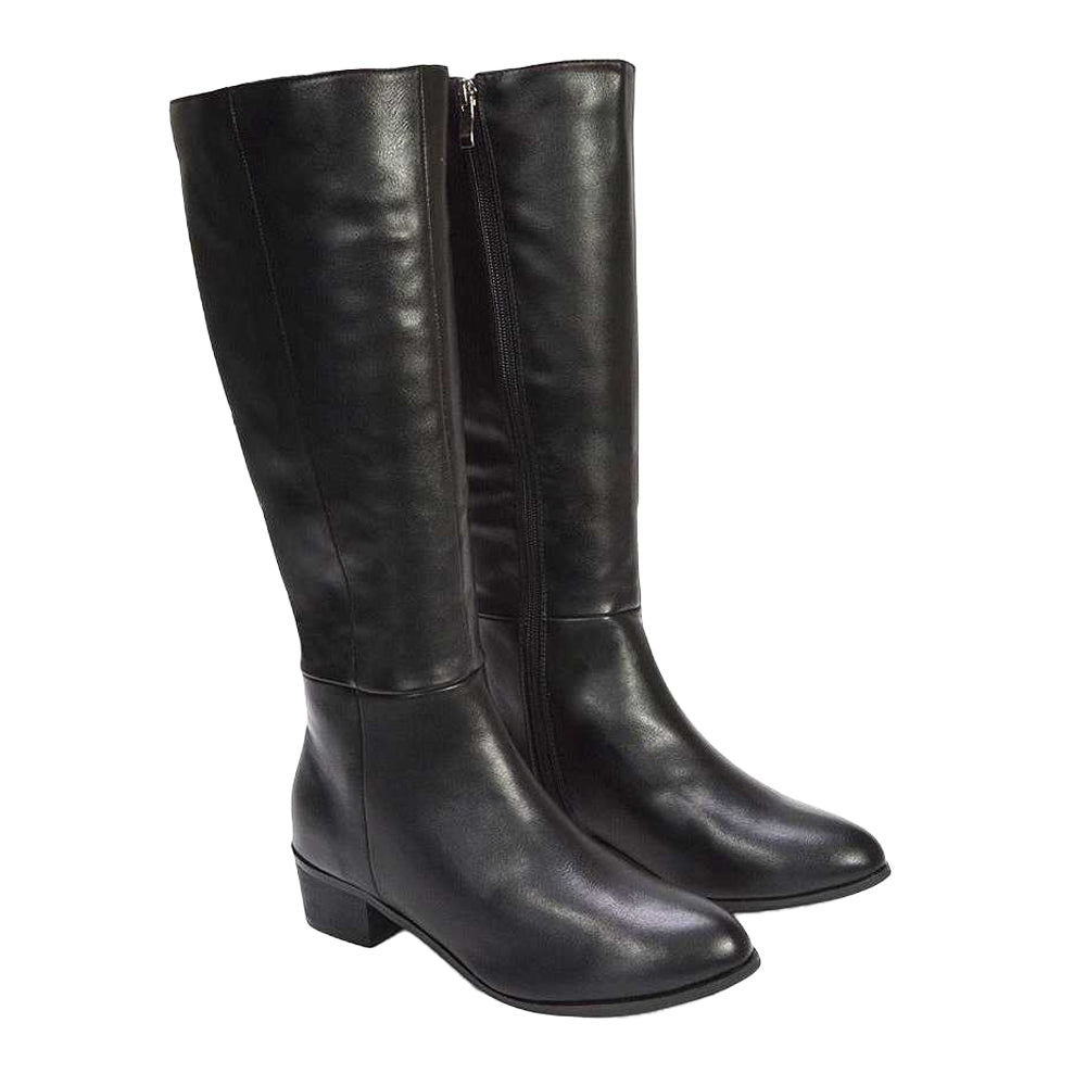 Black - Pack Shot - XY London Womens-Ladies Anne Low Block Heel Knee-High Boots