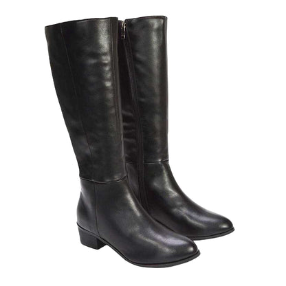 Black - Pack Shot - XY London Womens-Ladies Anne Low Block Heel Knee-High Boots
