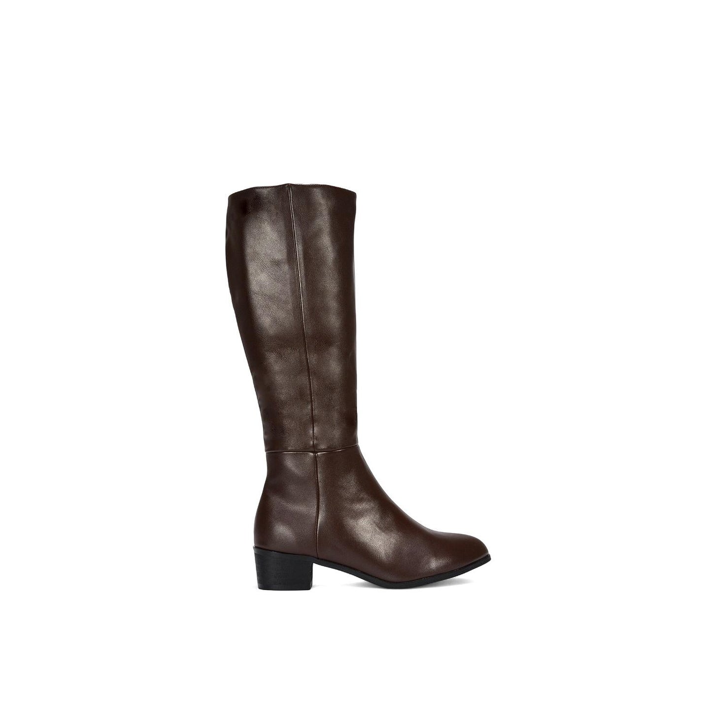 Brown - Front - XY London Womens-Ladies Anne Low Block Heel Knee-High Boots