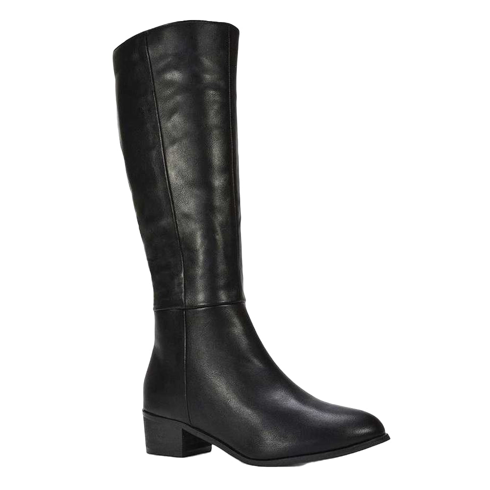 Black - Front - XY London Womens-Ladies Anne Low Block Heel Knee-High Boots