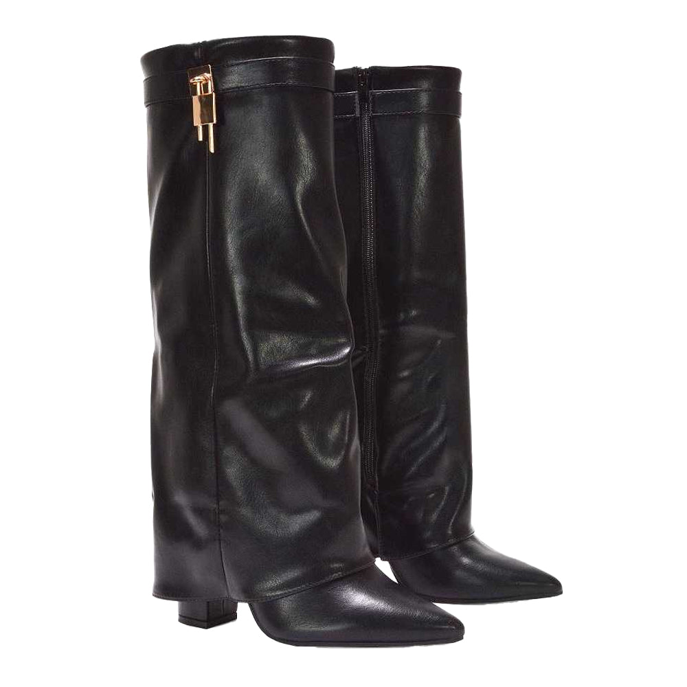 Black - Lifestyle - XY London Womens-Ladies Holly Fold Over Knee-High Boots
