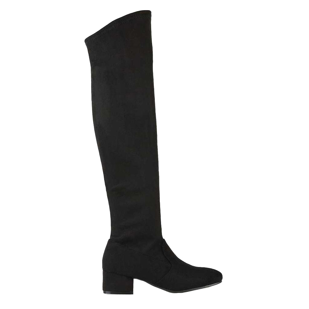 Jet Black - Back - XY London Womens-Ladies June Low Block Heel Knee-High Boots