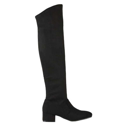 Jet Black - Back - XY London Womens-Ladies June Low Block Heel Knee-High Boots