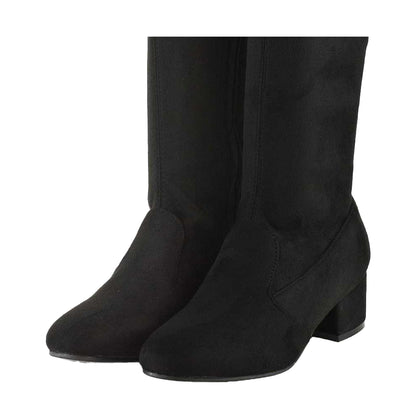 Jet Black - Side - XY London Womens-Ladies June Low Block Heel Knee-High Boots