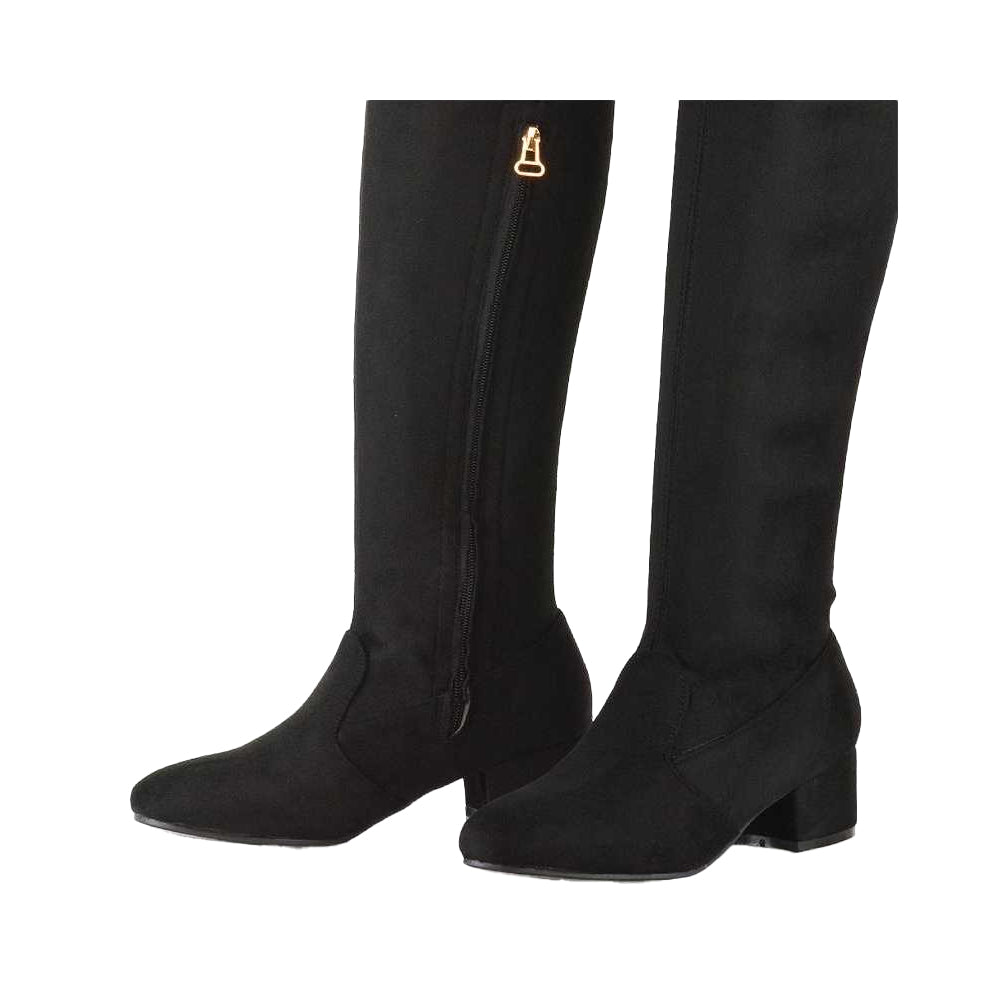 Jet Black - Lifestyle - XY London Womens-Ladies June Low Block Heel Knee-High Boots