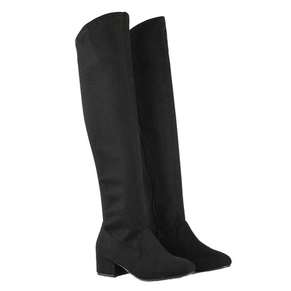 Jet Black - Pack Shot - XY London Womens-Ladies June Low Block Heel Knee-High Boots