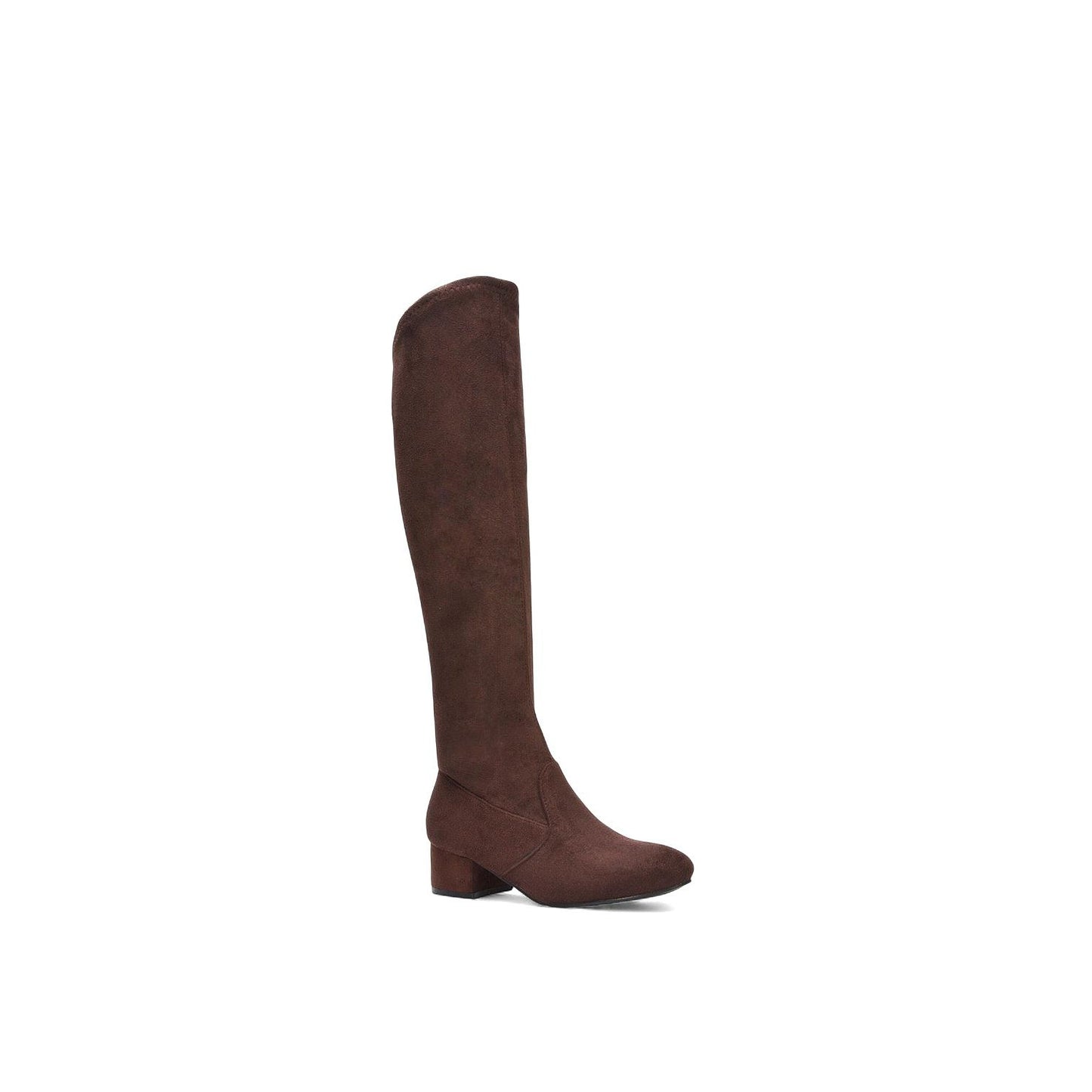 Brown - Back - XY London Womens-Ladies June Low Block Heel Knee-High Boots