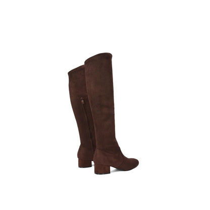 Brown - Side - XY London Womens-Ladies June Low Block Heel Knee-High Boots