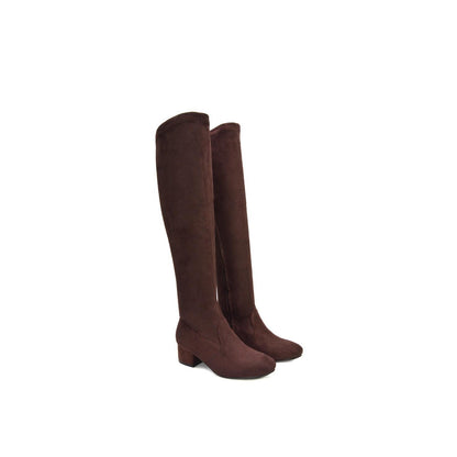 Brown - Pack Shot - XY London Womens-Ladies June Low Block Heel Knee-High Boots
