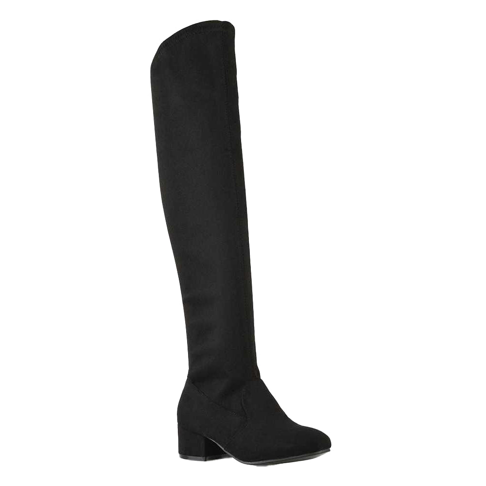 Jet Black - Front - XY London Womens-Ladies June Low Block Heel Knee-High Boots