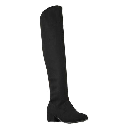 Jet Black - Front - XY London Womens-Ladies June Low Block Heel Knee-High Boots