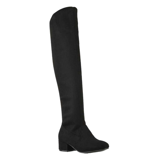 Jet Black - Front - XY London Womens-Ladies June Low Block Heel Knee-High Boots