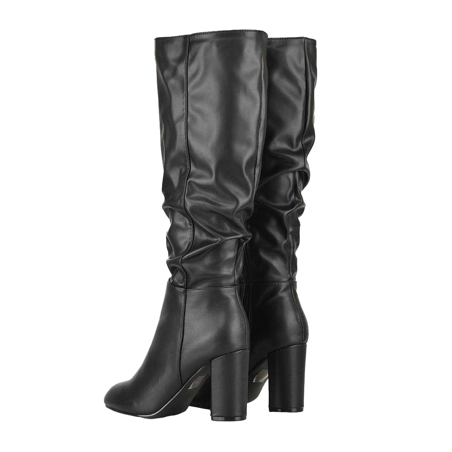 Black - Back - XY London Womens-Ladies Alana Block Heel Ruched Knee-High Boots