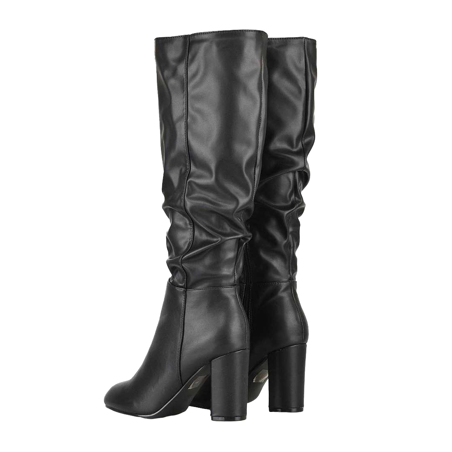 Black - Back - XY London Womens-Ladies Alana Block Heel Ruched Knee-High Boots