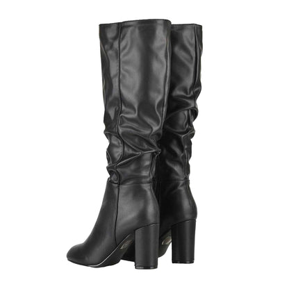 Black - Back - XY London Womens-Ladies Alana Block Heel Ruched Knee-High Boots