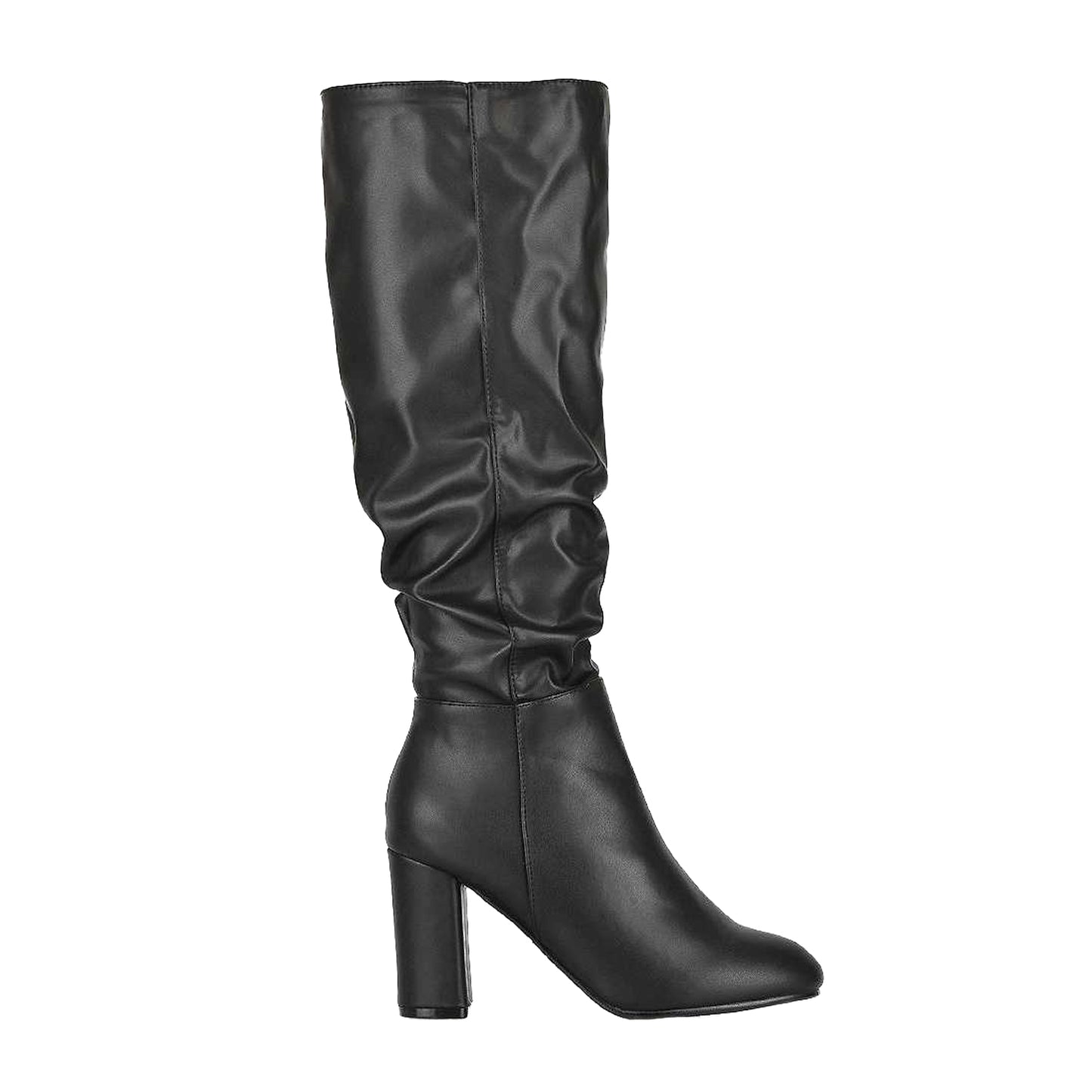 Black - Side - XY London Womens-Ladies Alana Block Heel Ruched Knee-High Boots