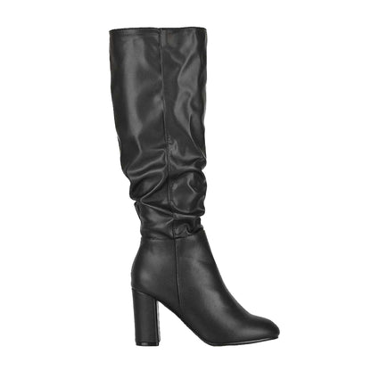 Black - Side - XY London Womens-Ladies Alana Block Heel Ruched Knee-High Boots