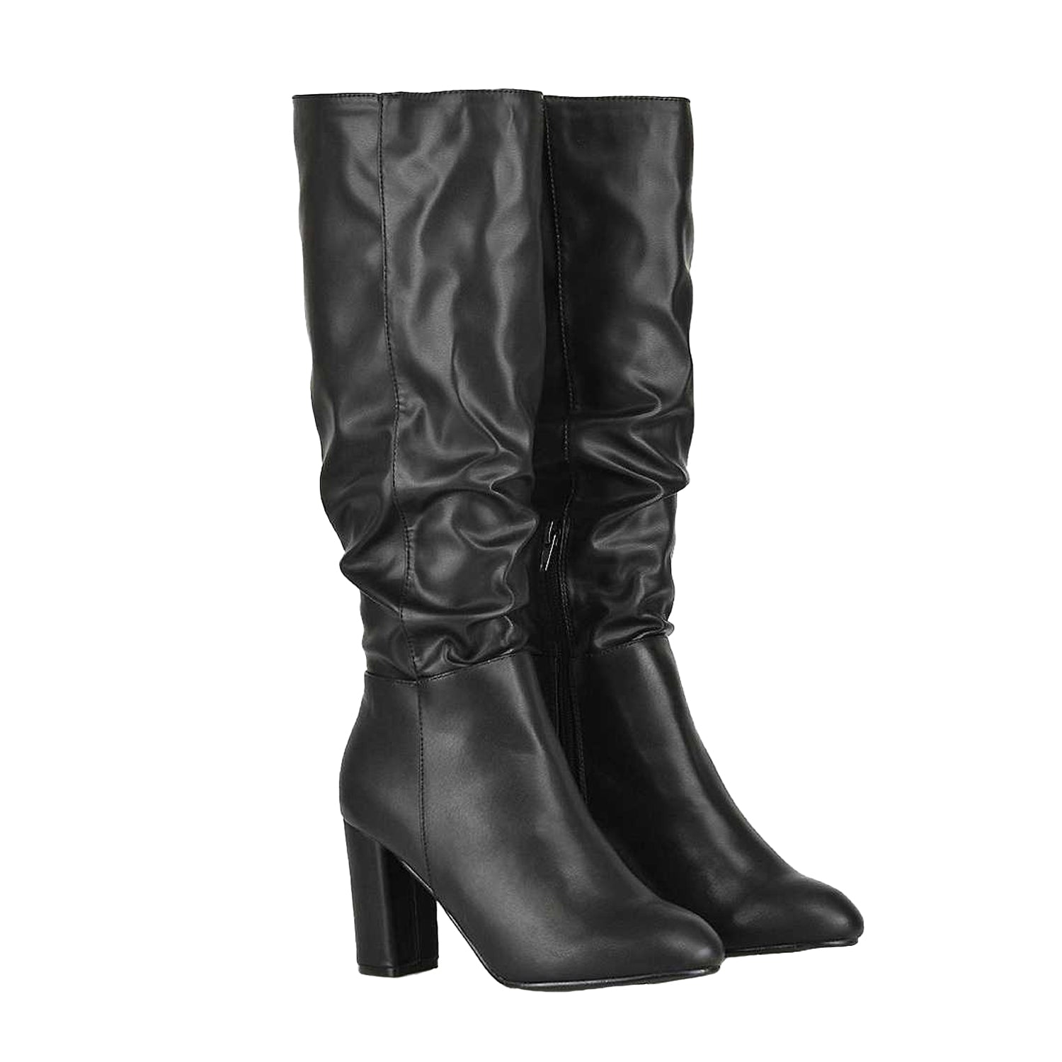 Black - Lifestyle - XY London Womens-Ladies Alana Block Heel Ruched Knee-High Boots