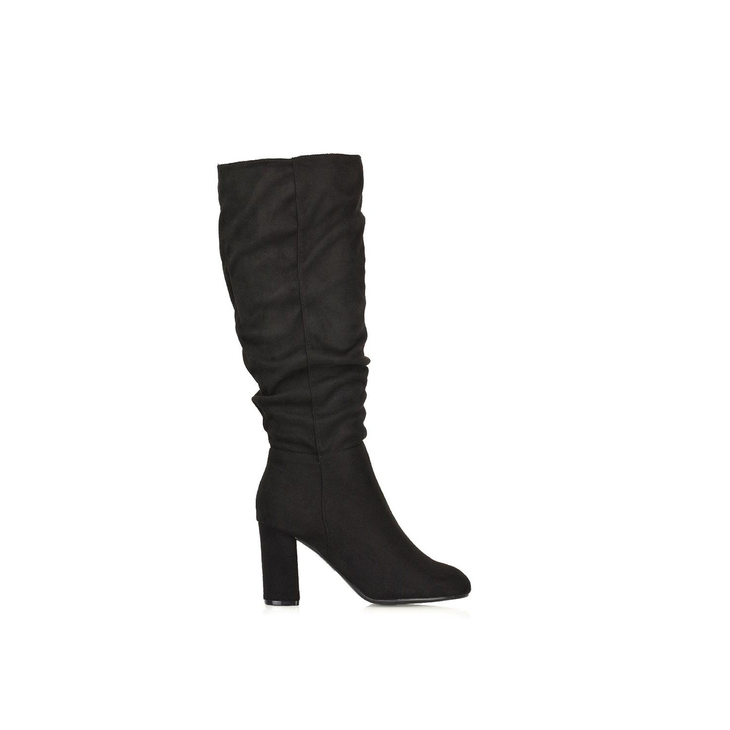 Jet Black - Front - XY London Womens-Ladies Alana Block Heel Ruched Knee-High Boots