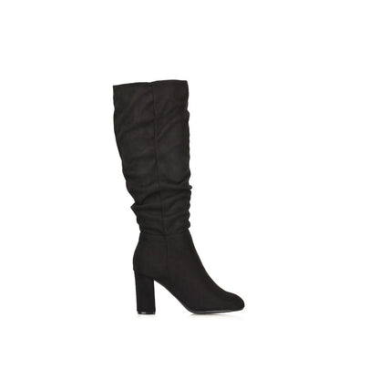Jet Black - Front - XY London Womens-Ladies Alana Block Heel Ruched Knee-High Boots