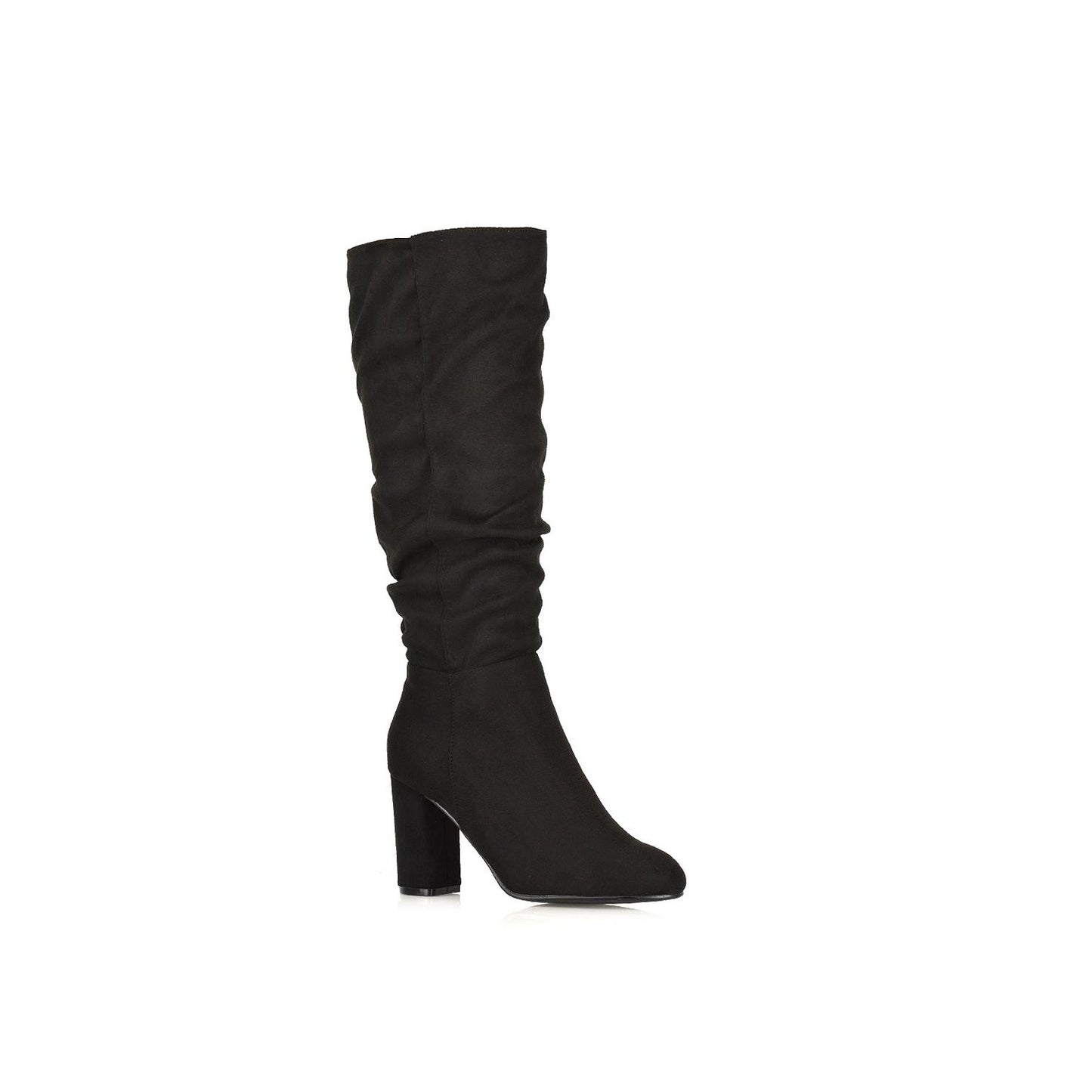 Jet Black - Back - XY London Womens-Ladies Alana Block Heel Ruched Knee-High Boots