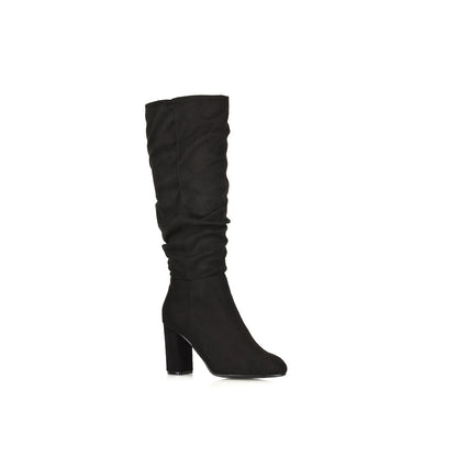 Jet Black - Back - XY London Womens-Ladies Alana Block Heel Ruched Knee-High Boots