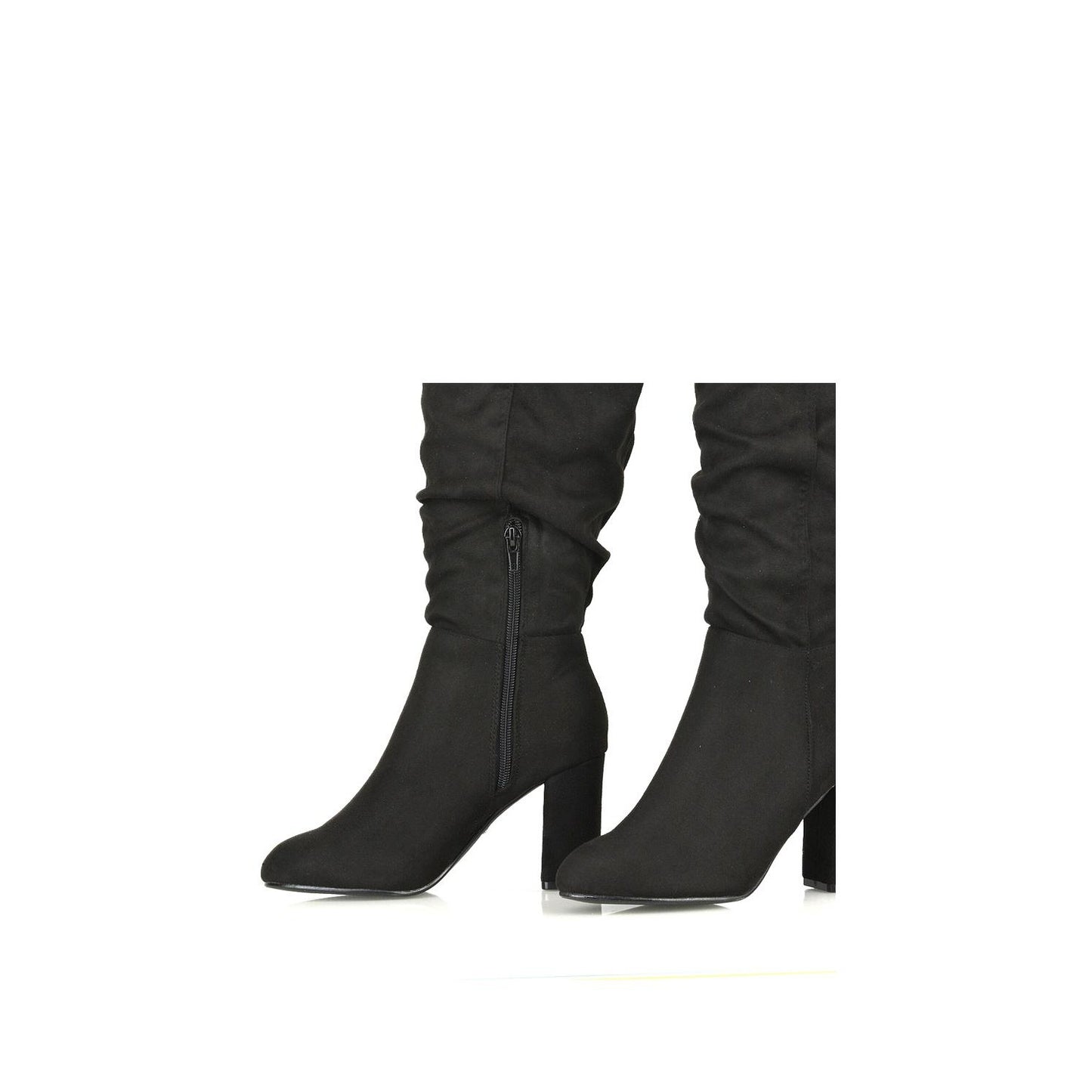 Jet Black - Lifestyle - XY London Womens-Ladies Alana Block Heel Ruched Knee-High Boots