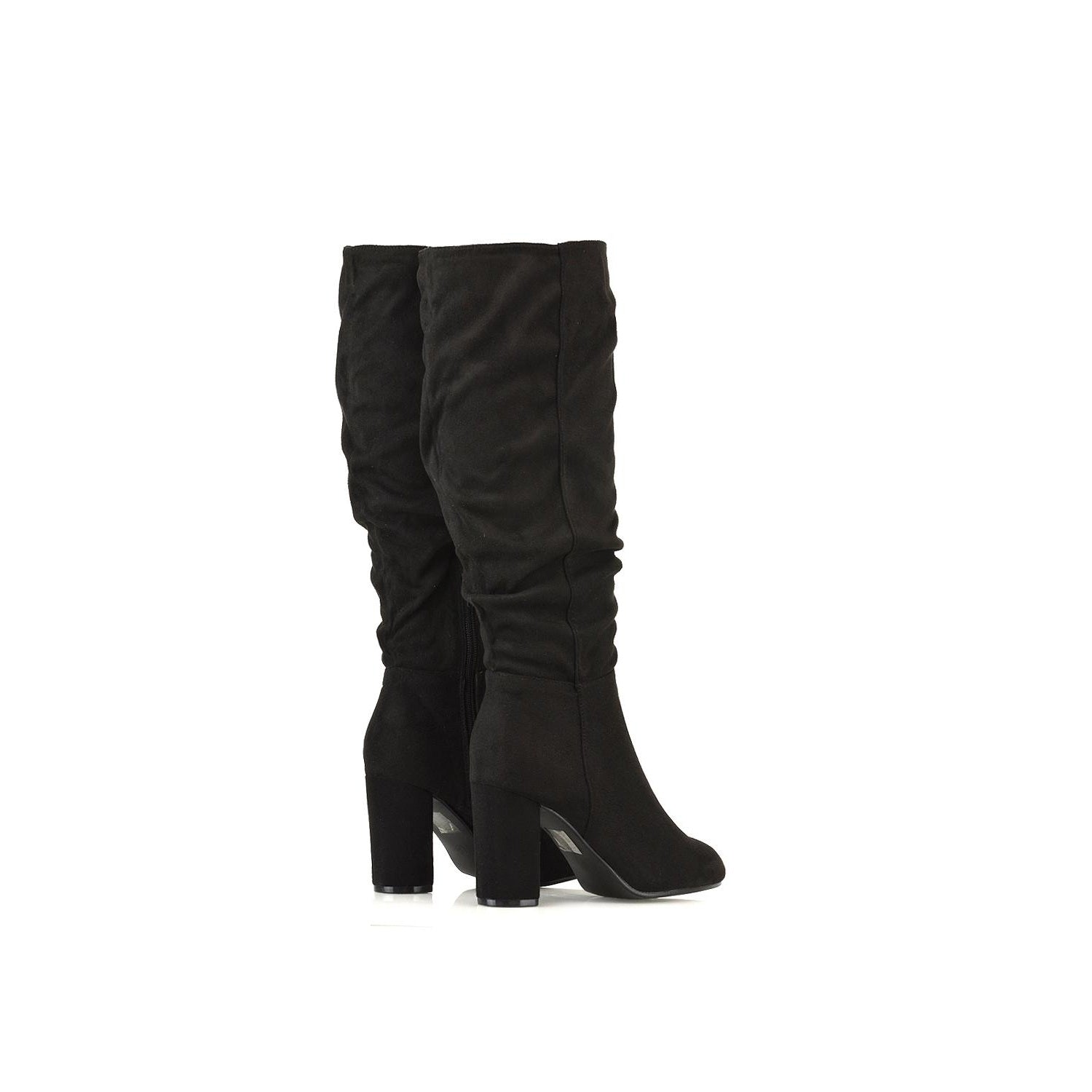 Jet Black - Pack Shot - XY London Womens-Ladies Alana Block Heel Ruched Knee-High Boots