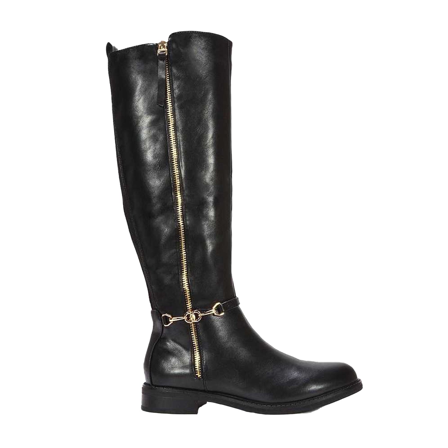 Black - Side - XY London Womens-Ladies Zip Knee-High Boots