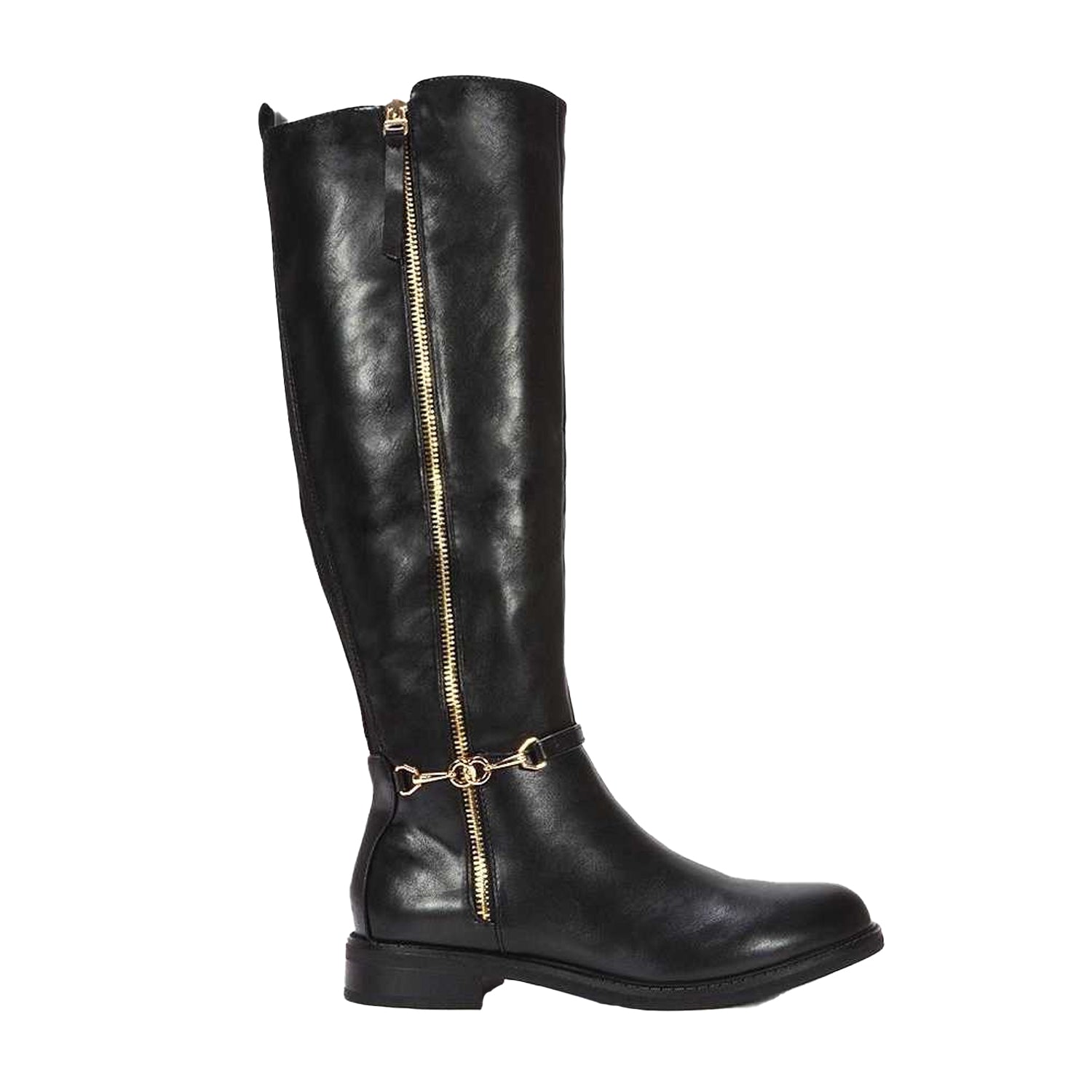 Black - Side - XY London Womens-Ladies Zip Knee-High Boots