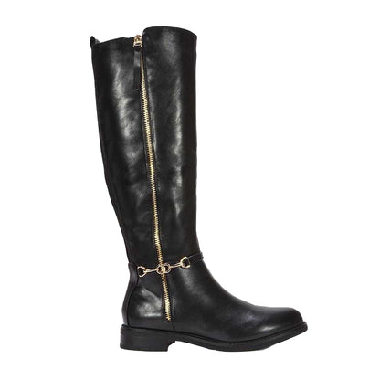 Black - Side - XY London Womens-Ladies Zip Knee-High Boots