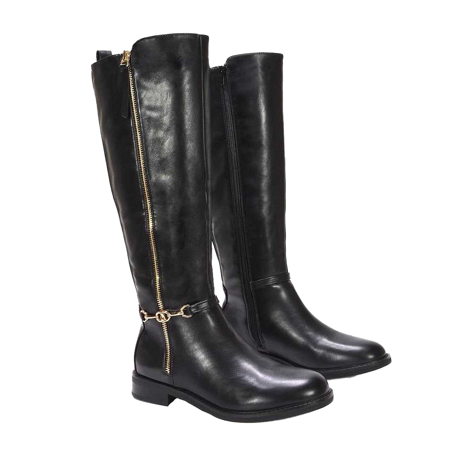 Black - Lifestyle - XY London Womens-Ladies Zip Knee-High Boots