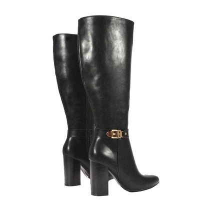Black - Back - XY London Womens-Ladies Audrey Synthetic Leather Wide Calf Knee-High Boots