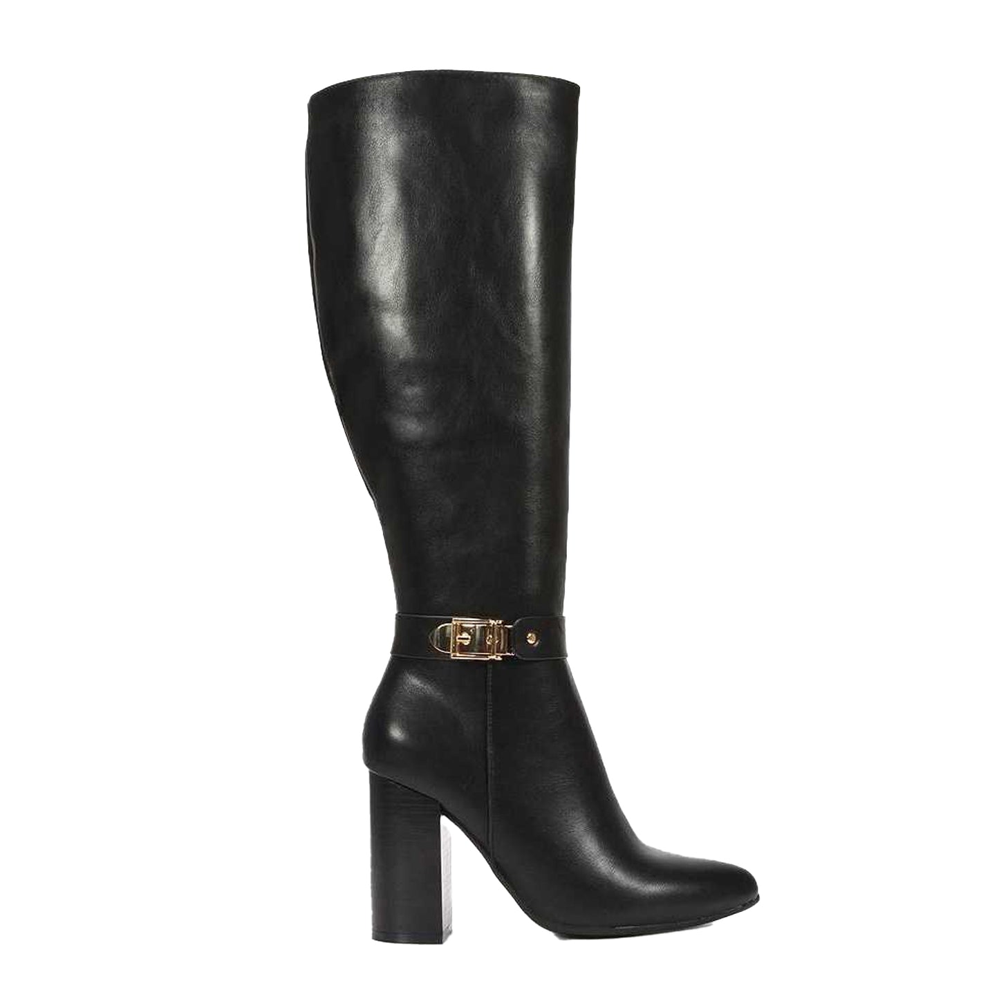 Black - Side - XY London Womens-Ladies Audrey Synthetic Leather Wide Calf Knee-High Boots