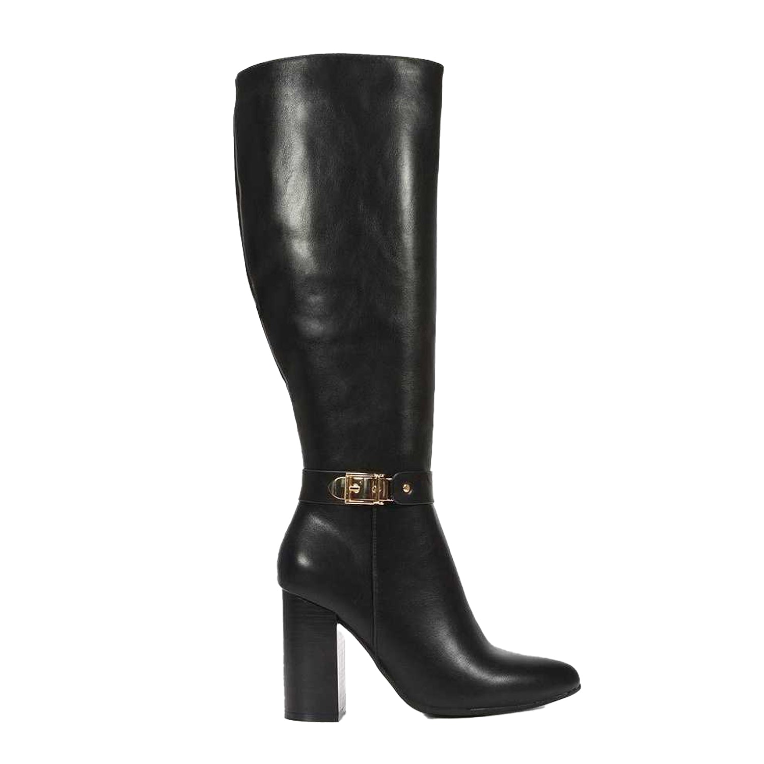 Black - Side - XY London Womens-Ladies Audrey Synthetic Leather Wide Calf Knee-High Boots
