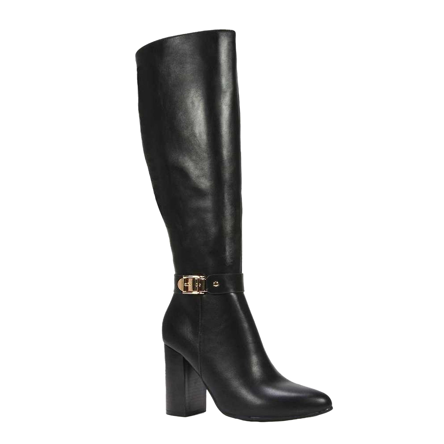Black - Front - XY London Womens-Ladies Audrey Synthetic Leather Wide Calf Knee-High Boots