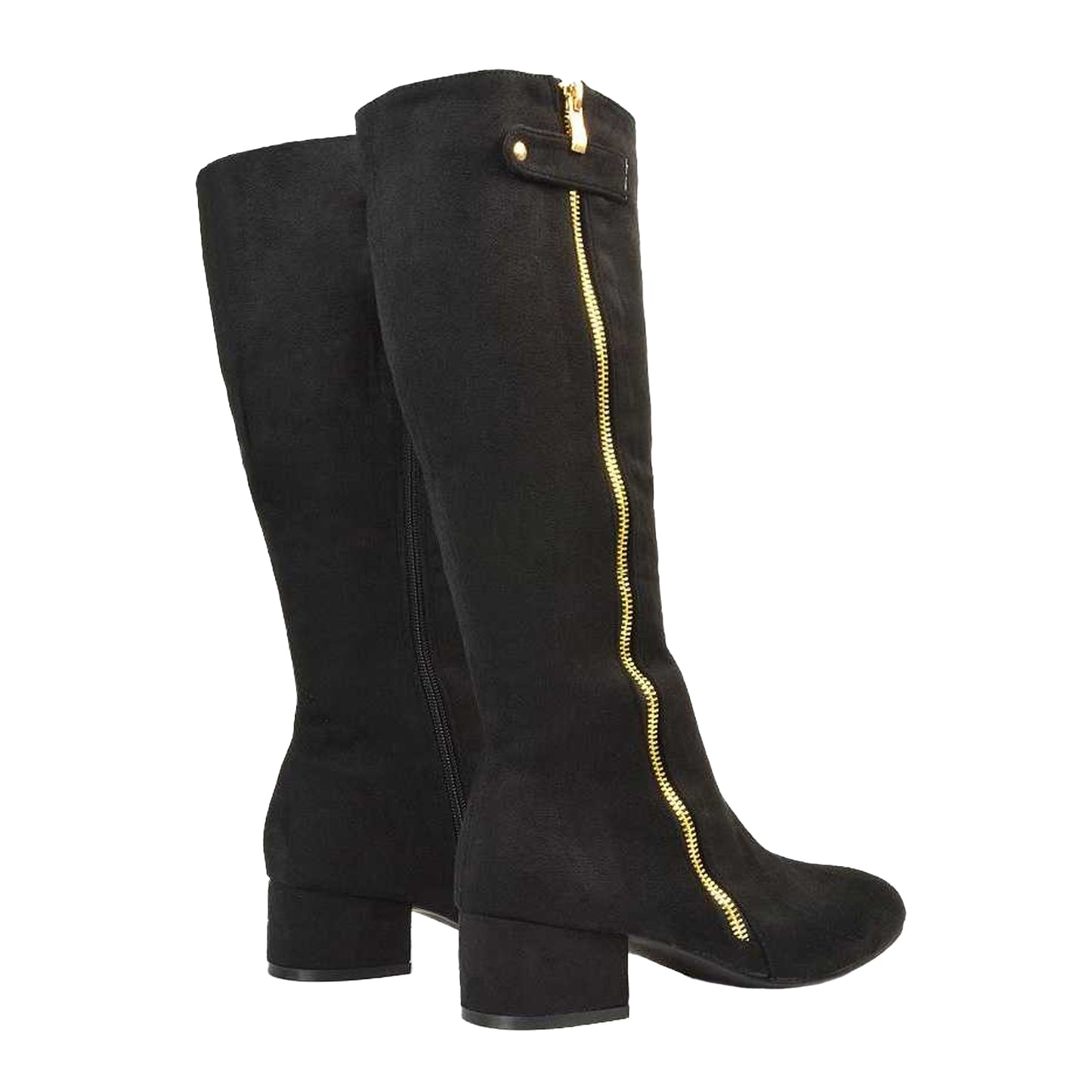 Jet Black - Back - XY London Womens-Ladies Darcy Low Block Heel Knee-High Boots