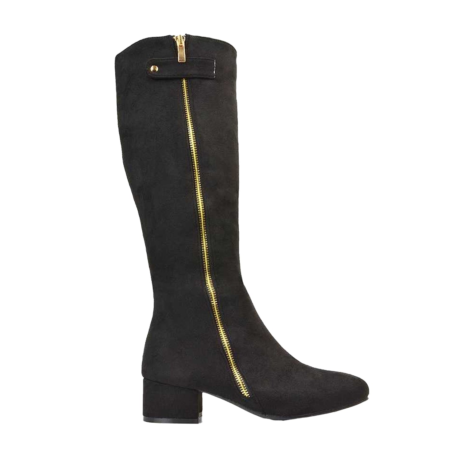 Jet Black - Side - XY London Womens-Ladies Darcy Low Block Heel Knee-High Boots