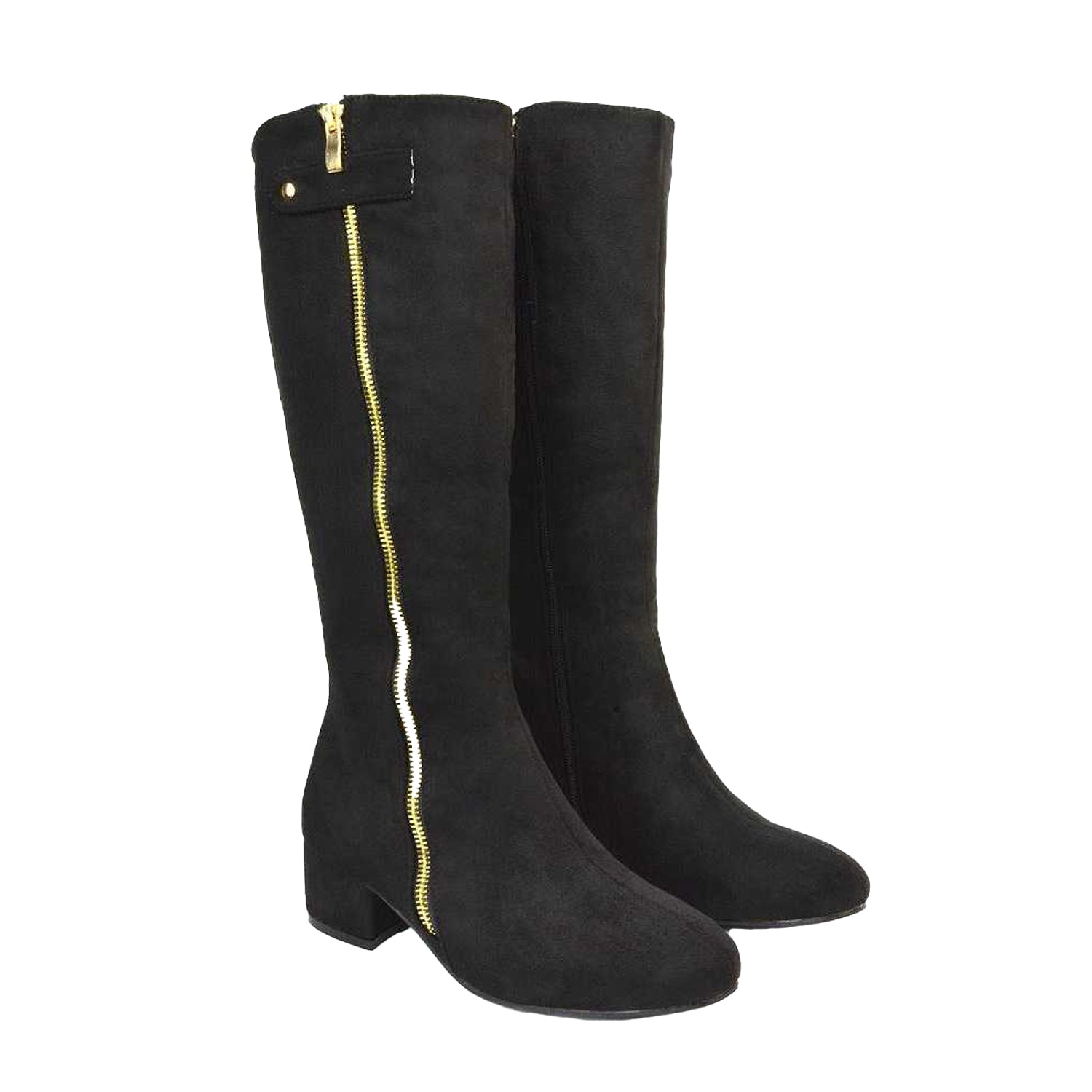 Jet Black - Lifestyle - XY London Womens-Ladies Darcy Low Block Heel Knee-High Boots