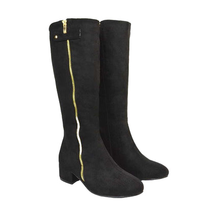 Jet Black - Lifestyle - XY London Womens-Ladies Darcy Low Block Heel Knee-High Boots