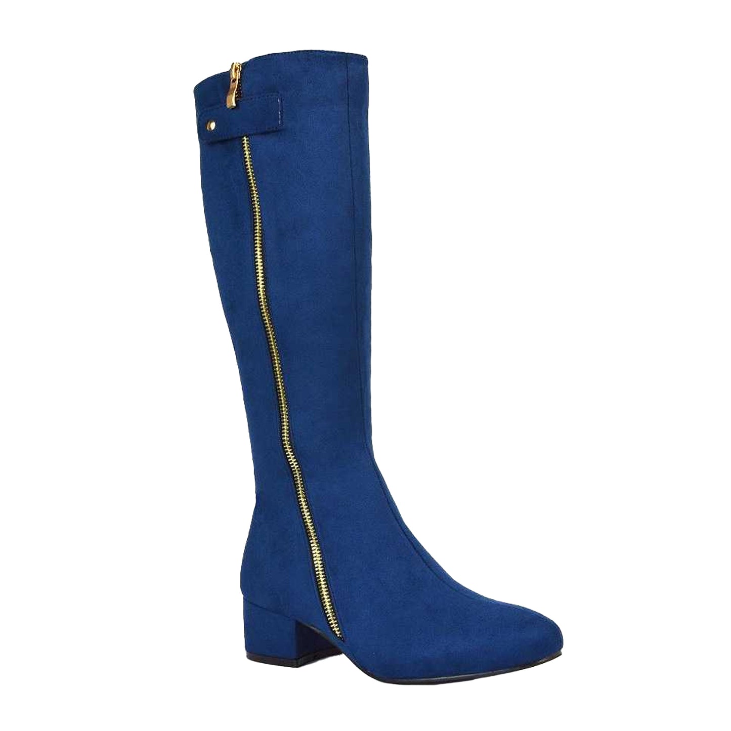 Navy - Front - XY London Womens-Ladies Darcy Low Block Heel Knee-High Boots