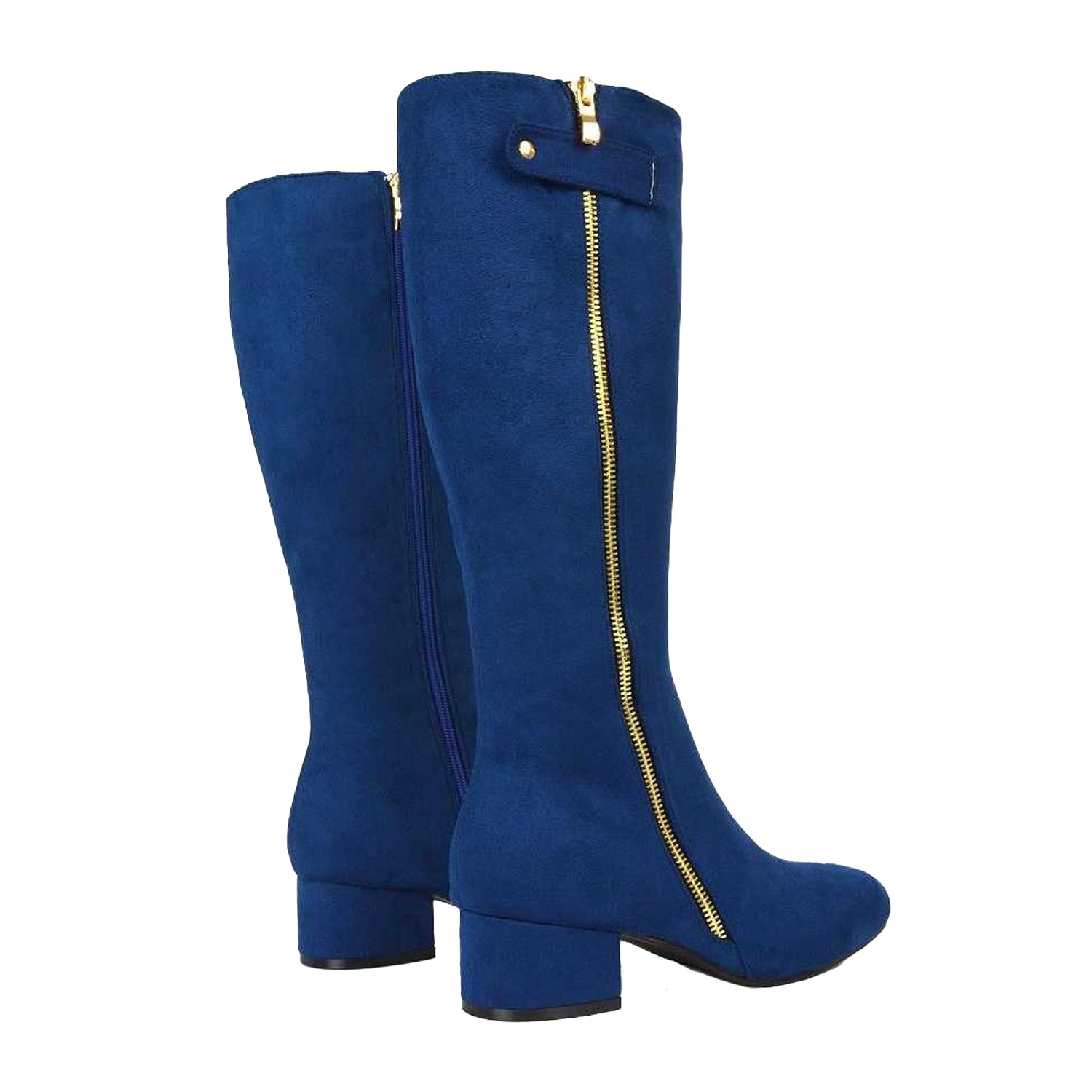 Navy - Back - XY London Womens-Ladies Darcy Low Block Heel Knee-High Boots