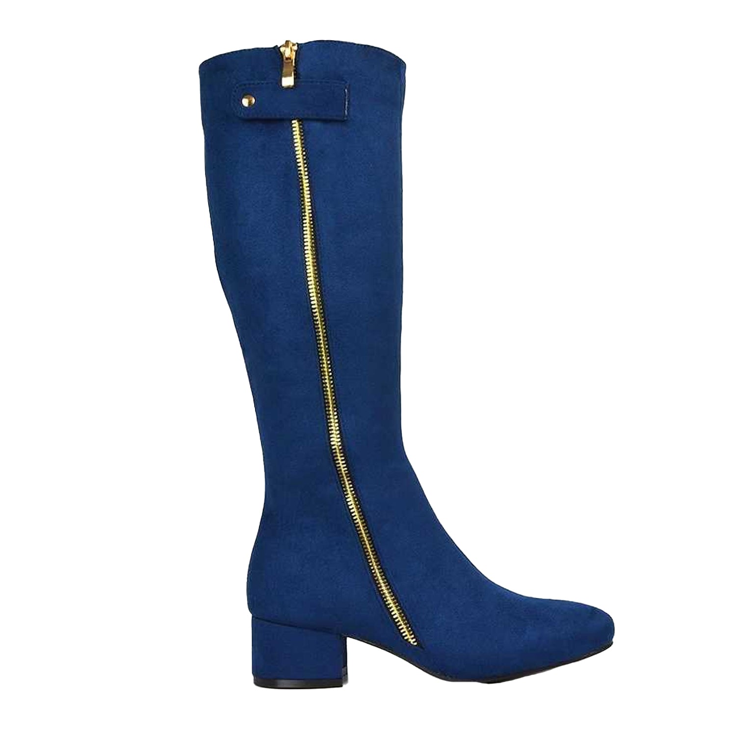 Navy - Side - XY London Womens-Ladies Darcy Low Block Heel Knee-High Boots