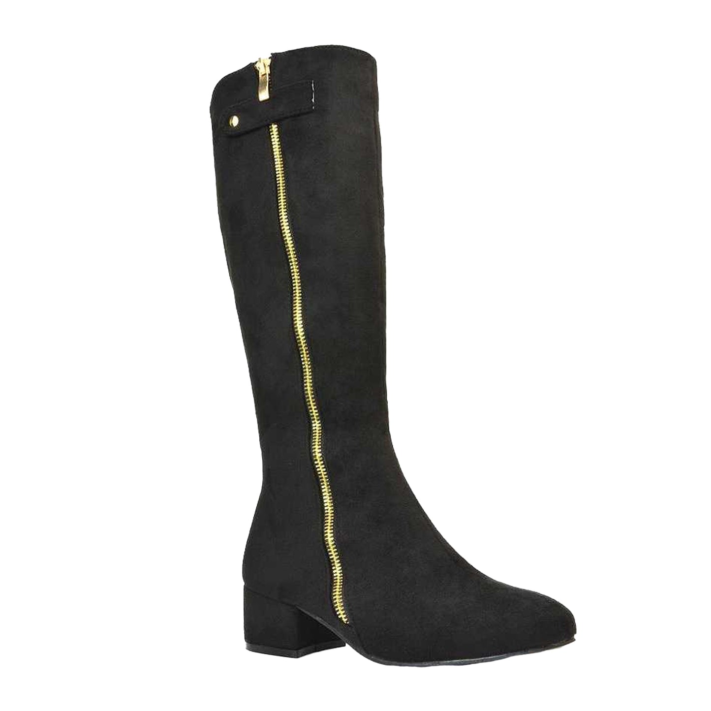 Jet Black - Front - XY London Womens-Ladies Darcy Low Block Heel Knee-High Boots