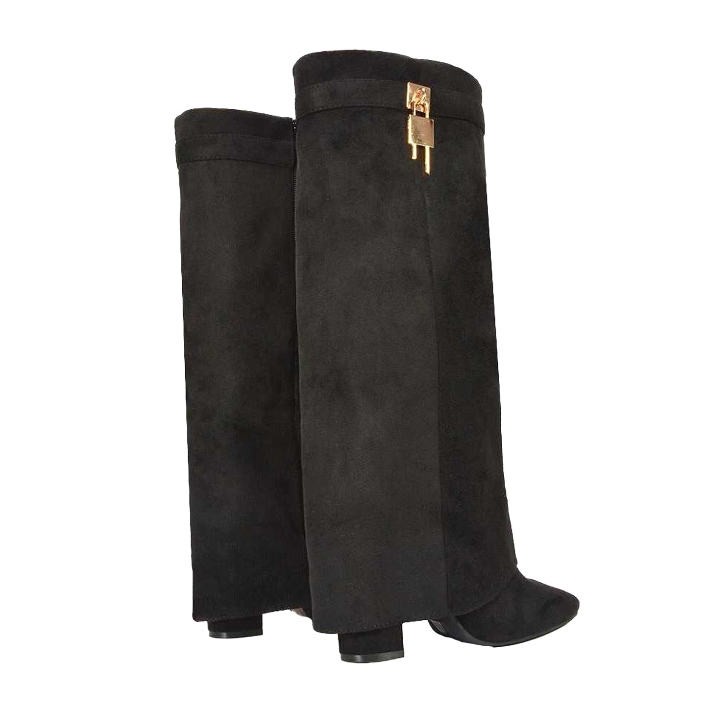 Jet Black - Back - XY London Womens-Ladies Holly Fold Over Knee-High Boots