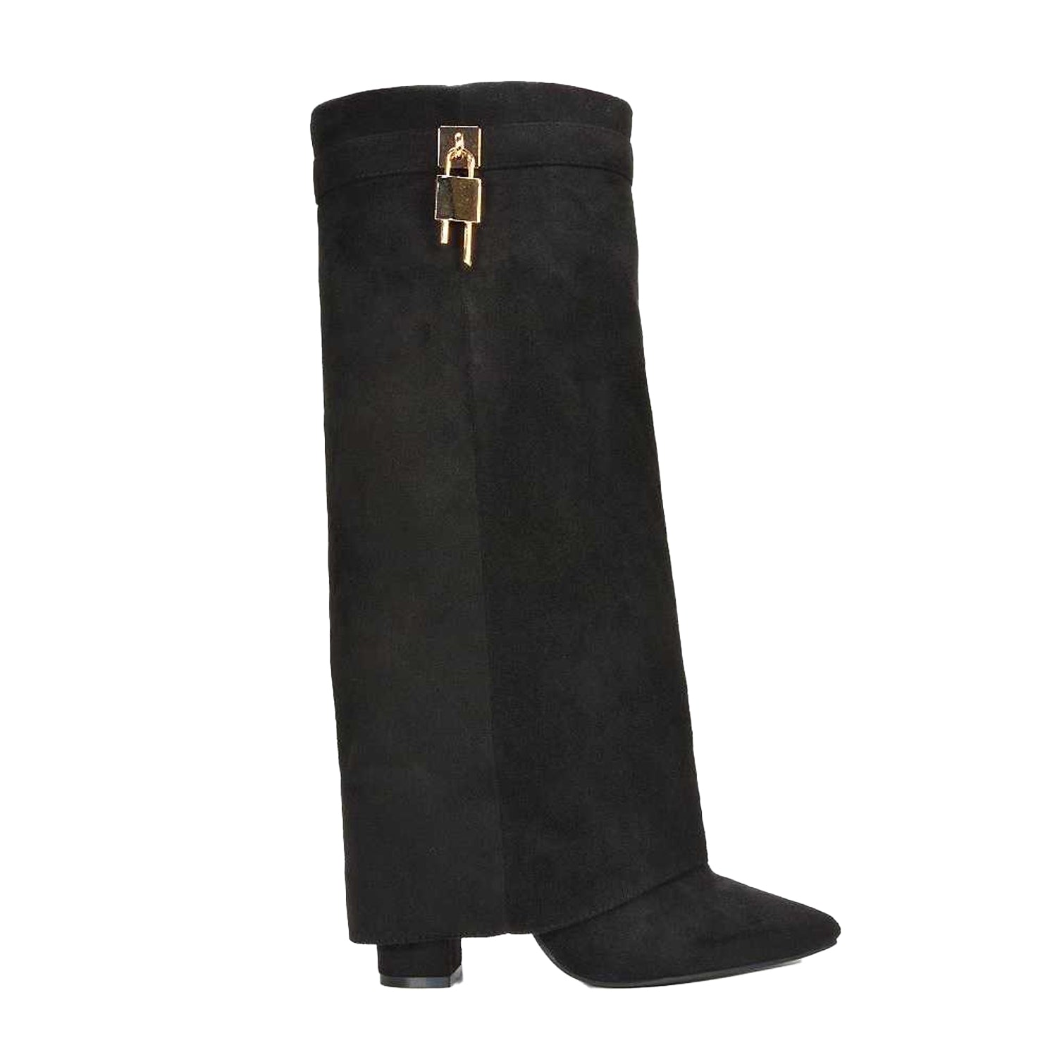 Jet Black - Side - XY London Womens-Ladies Holly Fold Over Knee-High Boots