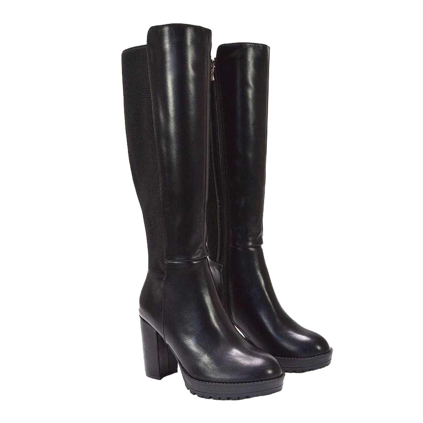 Black - Lifestyle - XY London Womens-Ladies Libby Platform Heel Elasticated Knee-High Boots