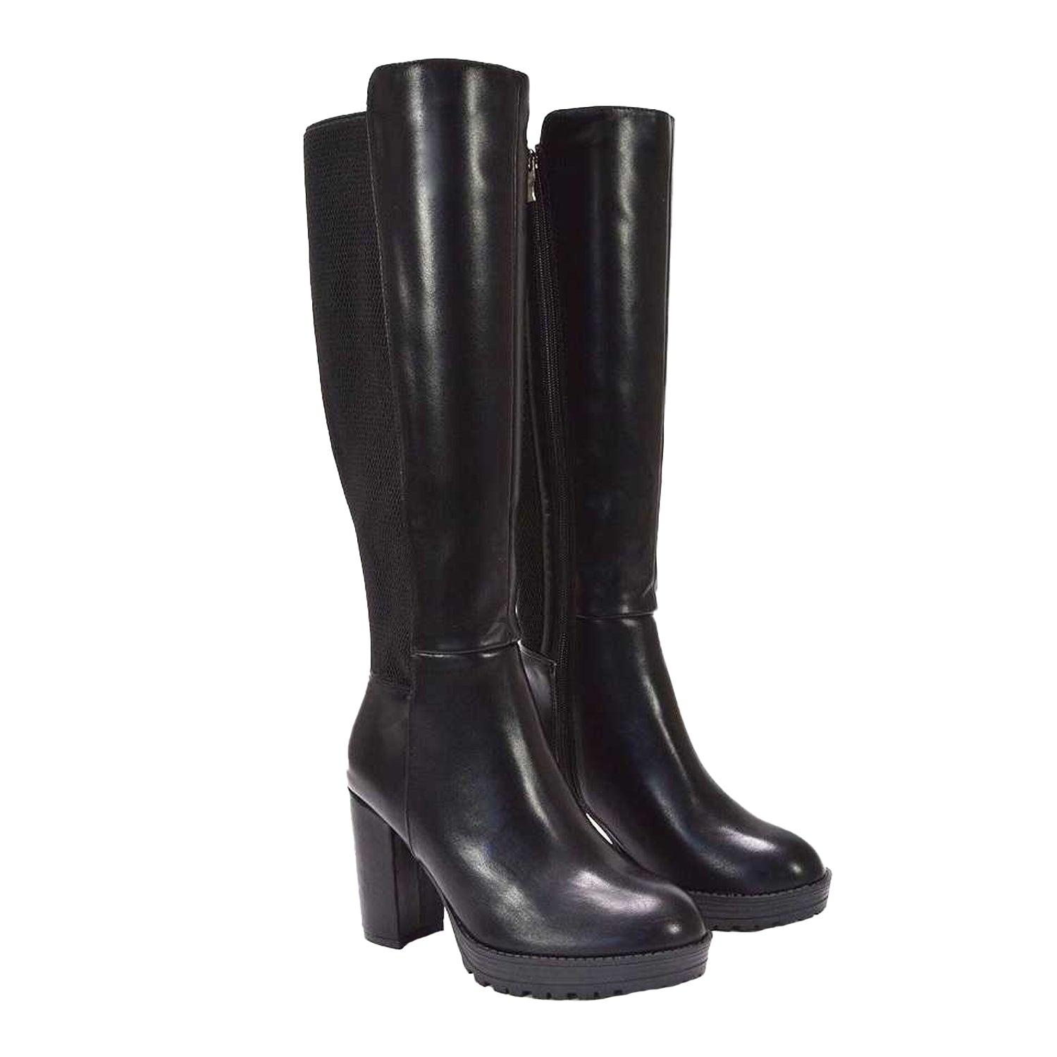 Black - Lifestyle - XY London Womens-Ladies Libby Platform Heel Elasticated Knee-High Boots